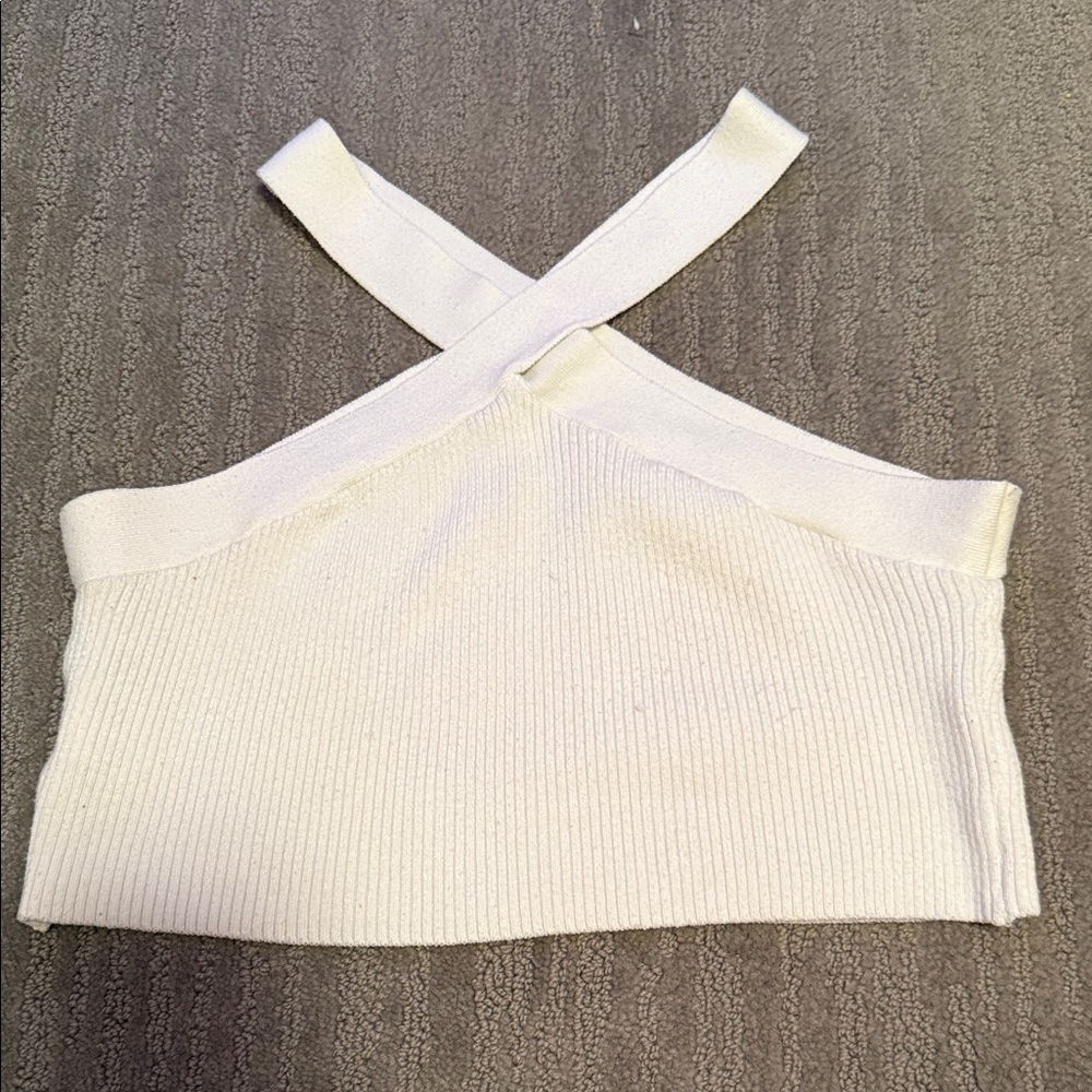 SHEIN White Ribbed Cross-Strap Crop Top